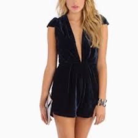 Tobi blue velvet romper - Picture 1 of 4